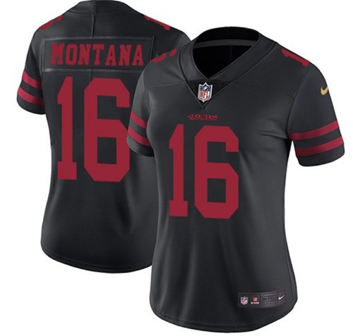 Women's NFL San Francisco 49ers #16 Joe Montana Black Vapor Untouchable Limited Stitched Jersey